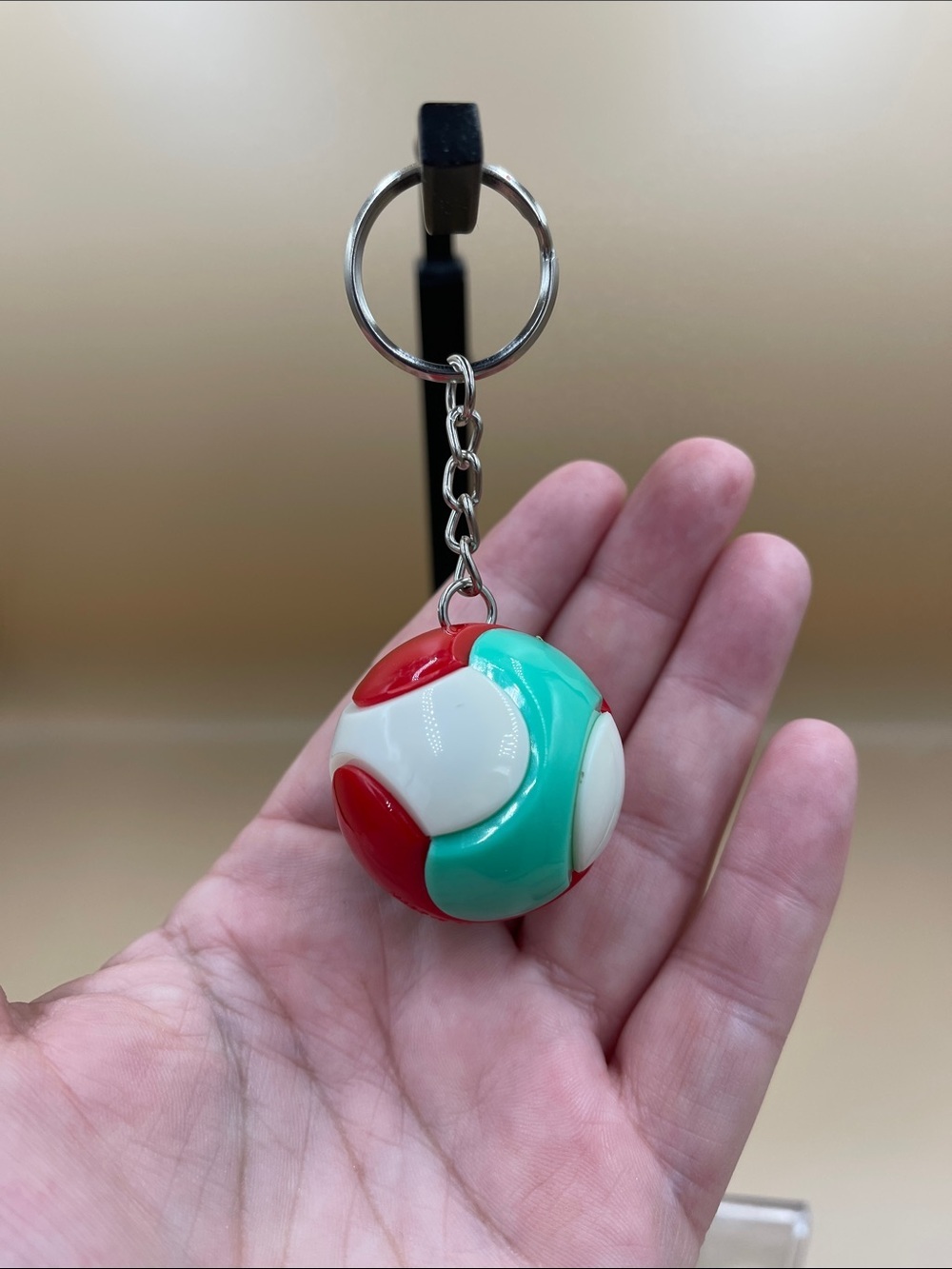 Colorblock Red White Teal Sphere Magic Puzzle Ball Keychain
